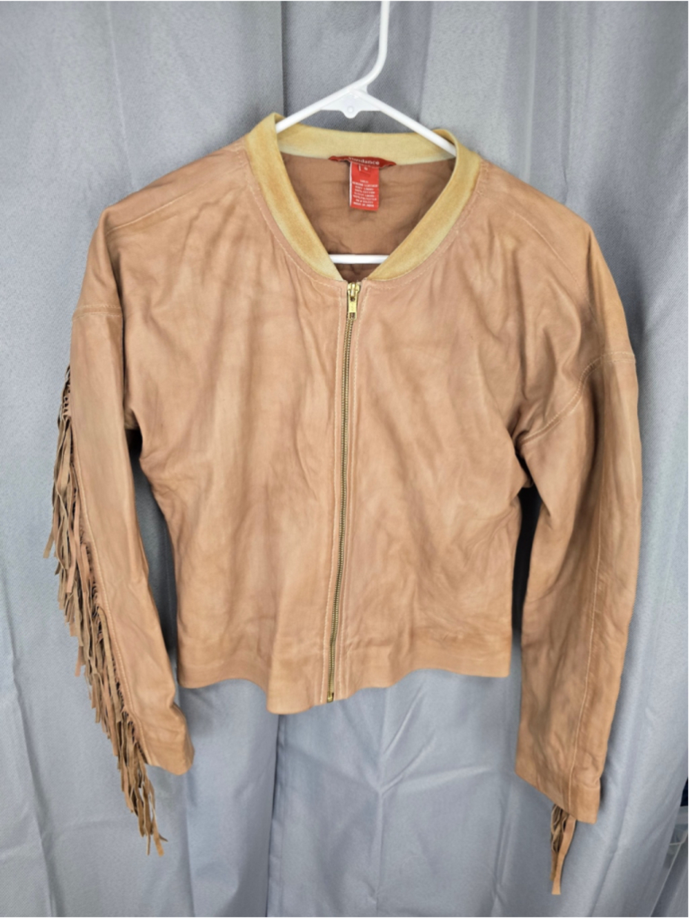 Women's Sundance Leather Fringe Jacket, Size 8, Tan